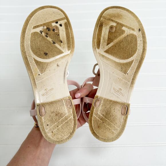 Valentino VLogo White & Pink PVC Rubber Jelly T-Strap Jelly Sandals Size 37 - Picture 12 of 13